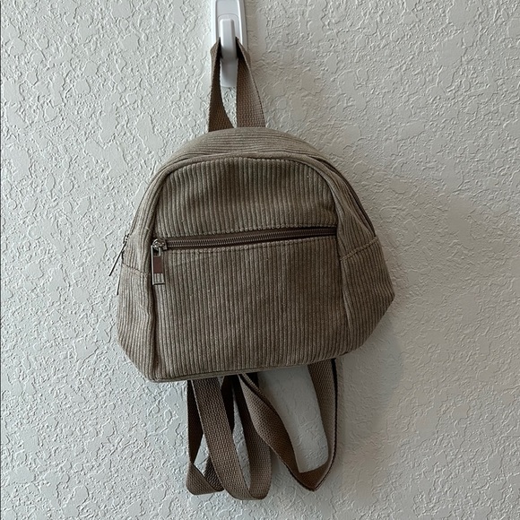 Tan Corduroy Compact Backpack Everyday Style - Picture 1 of 4